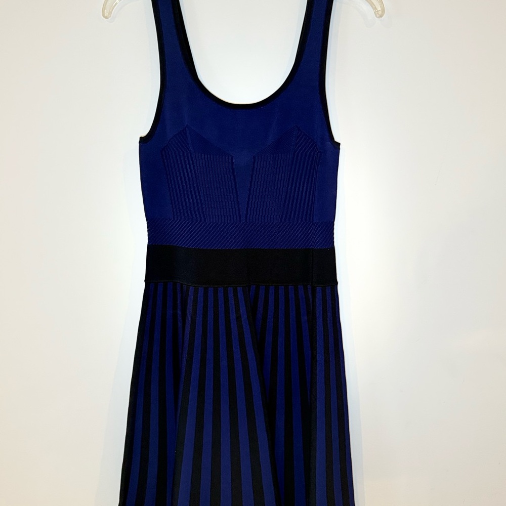 Guess Blue and Black Pleated Mini Dress Fit and Flare